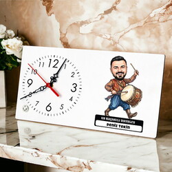 Davulcu Müzisyen Erkek Karikatürlü Masa Saati
