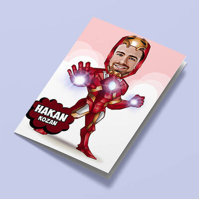 Demir Adam Kostümlü Erkek Karikatürlü Tebrik Kartı - 1