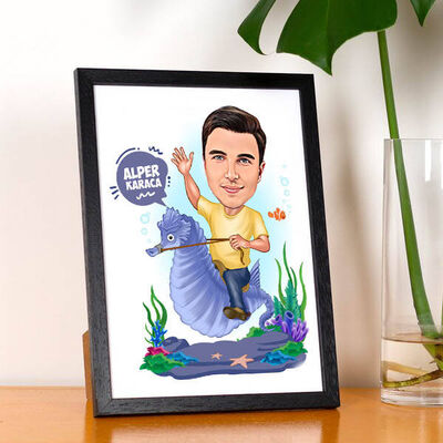 Deniz Atındaki Erkek Karikatürlü Resim Çerçevesi - 1