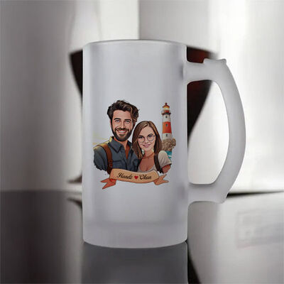 Deniz Feneri ve Aşkımız Karikatürlü Bira Bardağı - 1