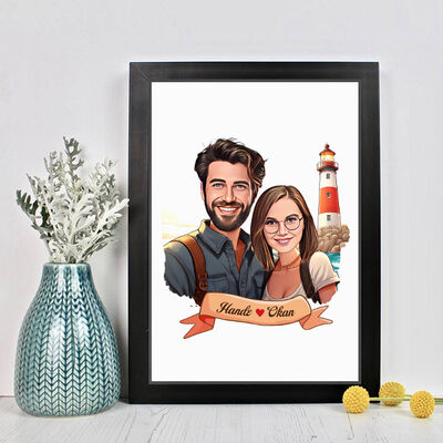 Deniz Feneri ve Aşkımız Karikatürlü Çerçeve - 2
