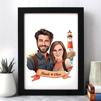 Deniz Feneri ve Aşkımız Karikatürlü Çerçeve - 1