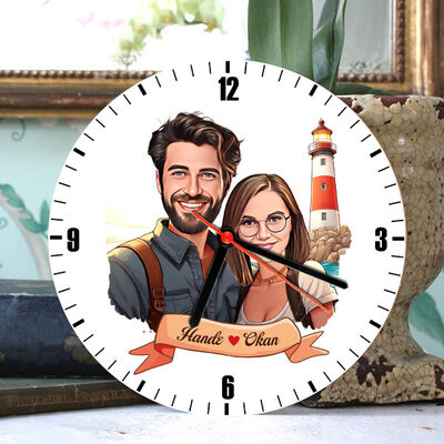 Deniz Feneri ve Aşkımız Karikatürlü Duvar Saati - 1