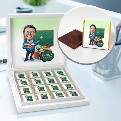 Ders Anlatan Erkek Öğretmen Karikatürlü Çikolata Kutusu - 1