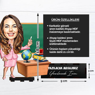 Ders Anlatan Kadın Öğretmen Karikatürlü Biblo - 2
