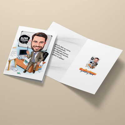 Ders Anlatan Öğretmen Karikatürlü Tebrik Kartı - 3