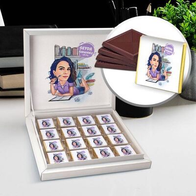 Ders Çalışan Kız Karikatürlü Çikolata Kutusu - 1