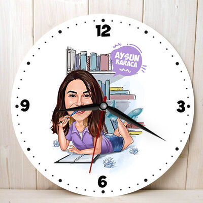 Ders Çalışan Kız Karikatürlü Duvar Saati - 1