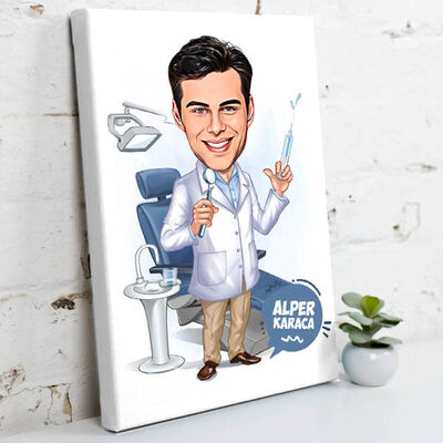 Diş Doktoru Erkek Karikatürlü Kanvas Tablo - 2