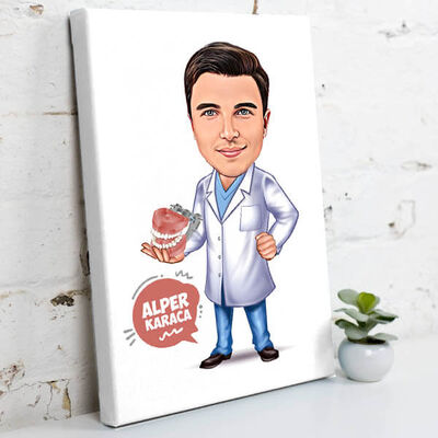 Diş Hekimi Erkek Karikatürlü Kanvas Tablo - 2