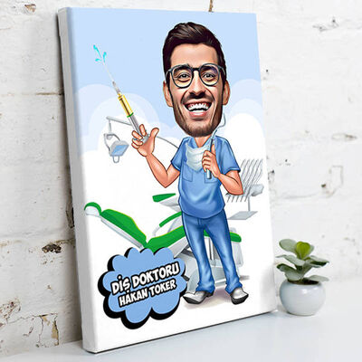 Diş Hekimi İçin Karikatürlü Kanvas Tablo - 1