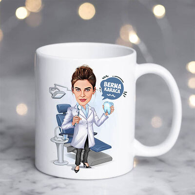 Diş Hekimi Kadın Karikatürlü Bardak - 3