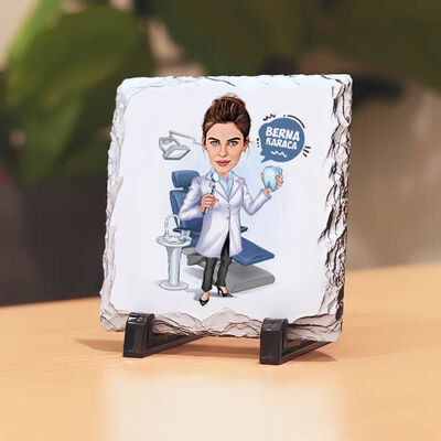 Diş Hekimi Kadın Karikatürlü Taş Baskı - 1