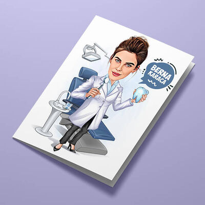 Diş Hekimi Kadın Karikatürlü Tebrik Kartı - 1