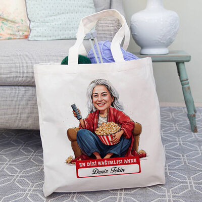 Dizi Bağımlısı Anne Karikatürlü Bez Çanta - 2