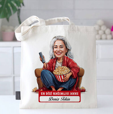 Dizi Bağımlısı Anne Karikatürlü Bez Çanta - 1