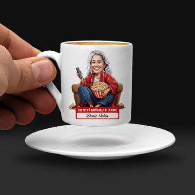 Dizi Bağımlısı Anne Karikatürlü Kahve Fincanı - 1