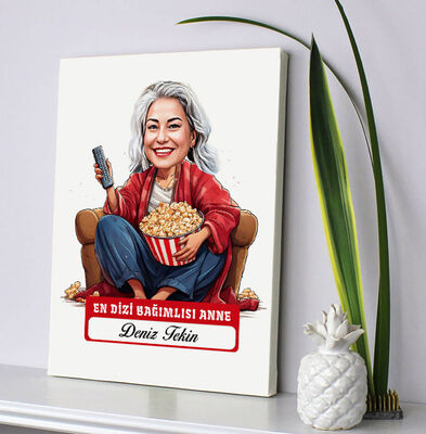 Dizi Bağımlısı Anne Karikatürlü Kanvas Tablo - 2