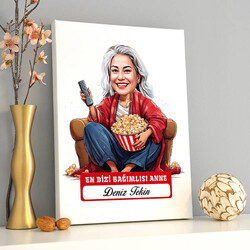 Dizi Bağımlısı Anne Karikatürlü Kanvas Tablo - 1