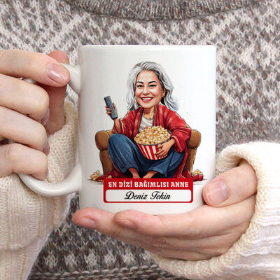 Dizi Bağımlısı Anne Karikatürlü Kupa Bardak - 3