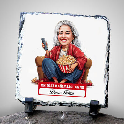 Dizi Bağımlısı Anne Karikatürlü Taş Baskı - 1