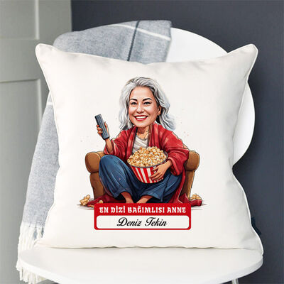 Dizi Bağımlısı Anne Karikatürlü Yastık - 2