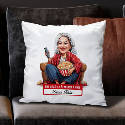 Dizi Bağımlısı Anne Karikatürlü Yastık - 1