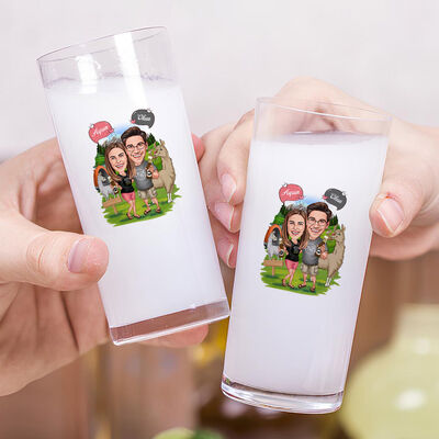Doğacı Çift Karikatürlü İkili Rakı Bardağı Seti - 2