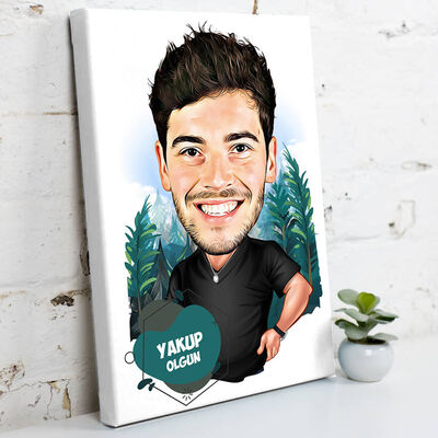 Doğasever Erkek Karikatürlü Kanvas Tablo - 1