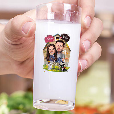 Doğaya Aşık Çift Karikatürlü İkili Rakı Bardağı Seti - 3