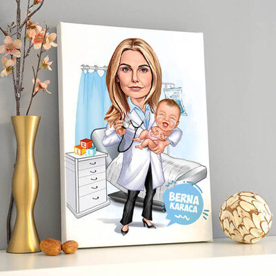 Doğum Doktoru Kadın Karikatürlü Tablo - 1