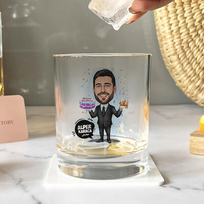 Doğum Günü Erkeği Karikatürlü Viski Bardağı - 2
