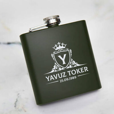Doğum Günü Hediyesi Çelik Kanyak Matarası 6 Oz Yeşil - 1