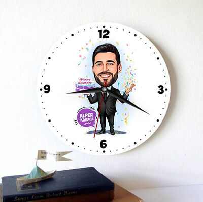 Doğum Günü Olan Erkek Karikatürlü Duvar Saati - 1