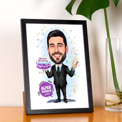 Doğum Günü Olan Erkek Karikatürlü Resim Çerçevesi - 1