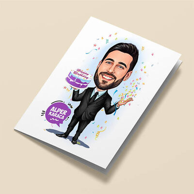 Doğum Günü Olan Erkek Karikatürlü Tebrik Kartı - 1