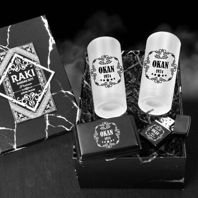 Doğum Tarihli Kişiye Özel Rakı Bardağı ve Sigara Seti Kutusu - 1