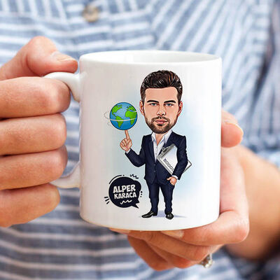 Dünyayı Parmağında Oynatan Erkek Karikatürlü Bardak - 1