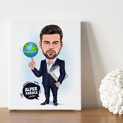 Dünyayı Parmağında Oynatan Erkek Karikatürlü Tablo - 1