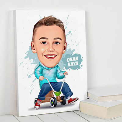 Eğlenen Erkek Çocuk Karikatürlü Kanvas Tablo - 1