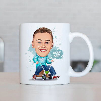Eğlenen Erkek Çocuk Karikatürlü Kupa Bardak - 1