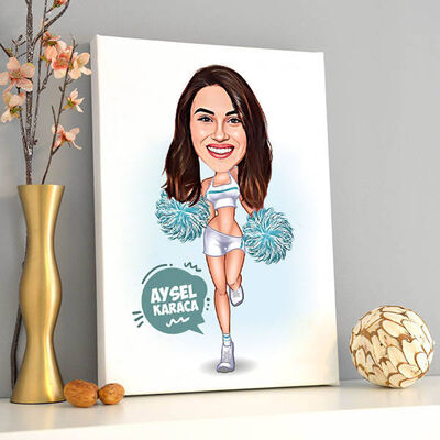 Eğlenen Ponpon Kız Karikatürlü Kanvas Tablo - 1