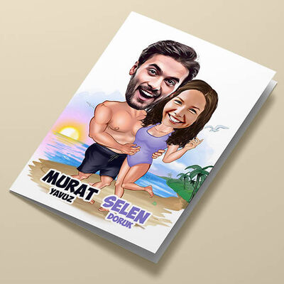 Egzotik Aşıklar Karikatürlü Tebrik Kartı - 1