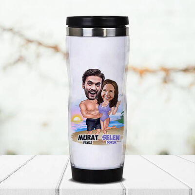 Egzotik Aşıklar Karikatürlü Termos Bardak - 1