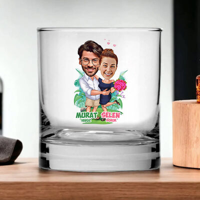 Egzotik Aşıklar Karikatürlü Viski Kadehi - 1