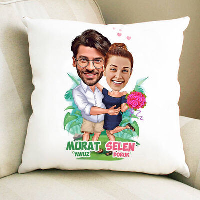 Egzotik Aşıklar Karikatürlü Yastık - 1