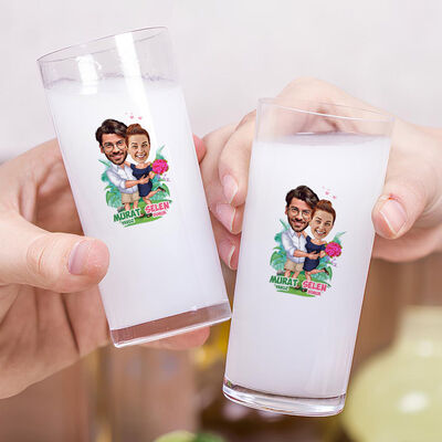 Egzotik Çift Karikatürlü İkili Rakı Bardağı Seti - 2