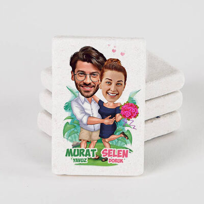Egzotik Sevgililer Karikatürlü Taş Buzdolabı Magneti - 1