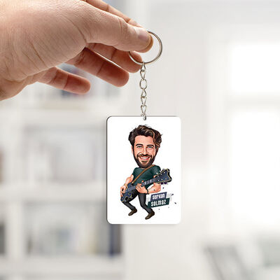 Elektro Gitar Çalan Erkek Karikatürlü Anahtarlık - 1