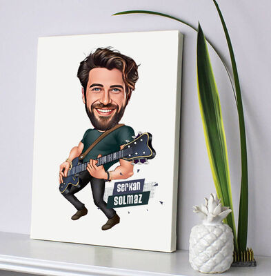 Elektro Gitar Çalan Erkek Karikatürlü Kanvas Tablo - 1